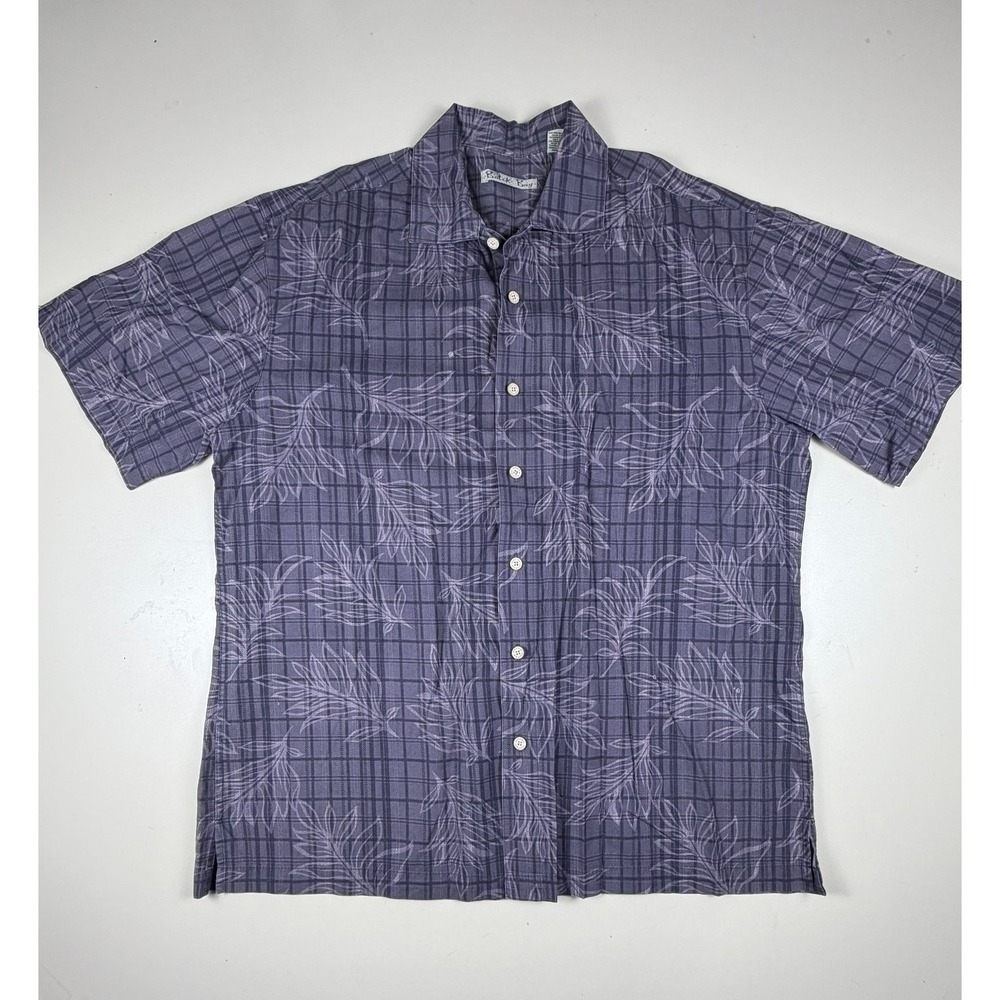 Batik Bay Casual Button-Down Shirt Men's L Gray Purple Cotton Short Sleeve